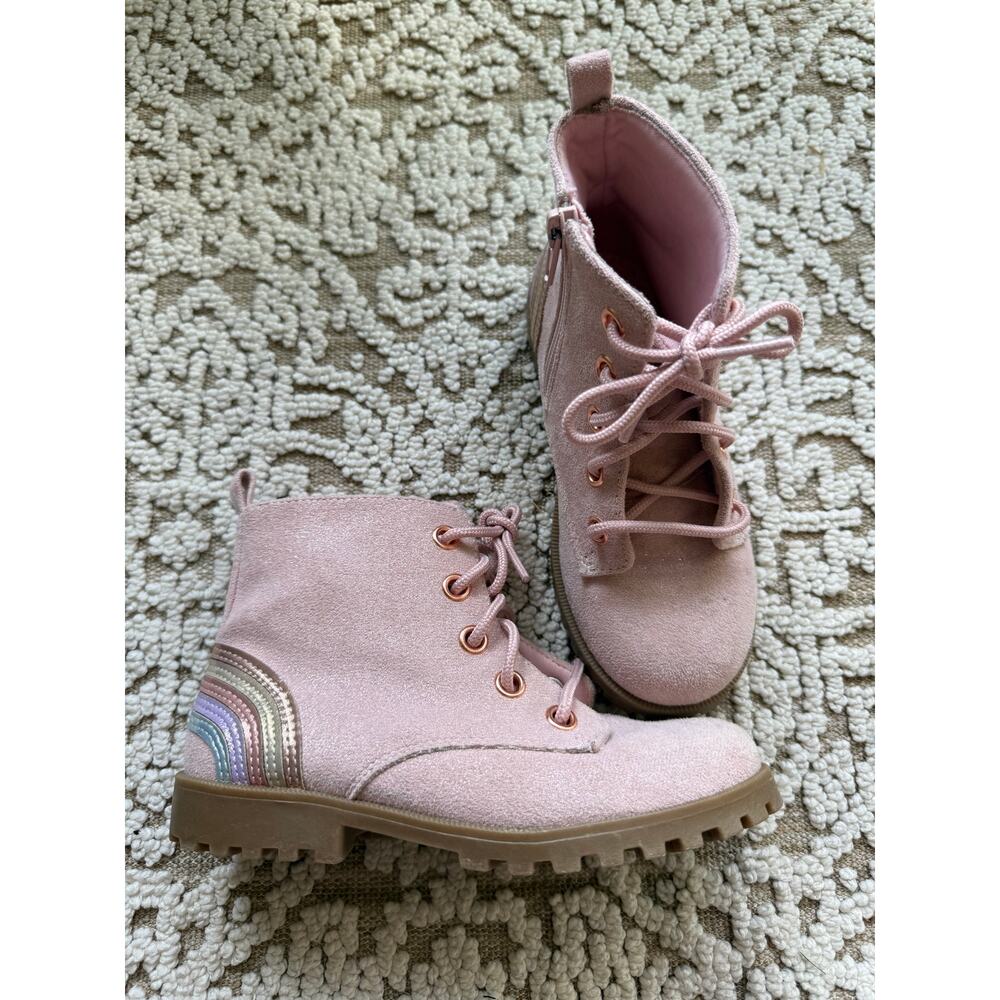 Harper Canyon Girls  Sz 12 Pink Suede Boots with Rainbow detail